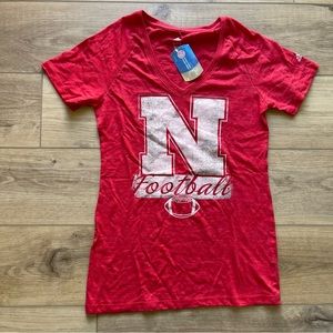 Adidas Nebraska Huskers Football Red V Neck Gameday Tee